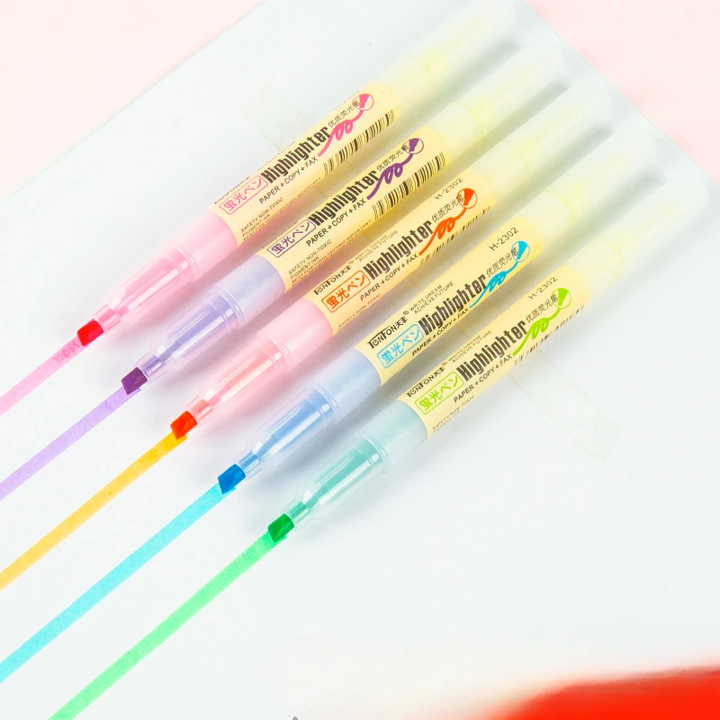 Large Capacity Double-headed Color Fluorescent Pen Fiber Pen Quick-drying Two-color Handbook Pen Novelty Kawaii Stationery