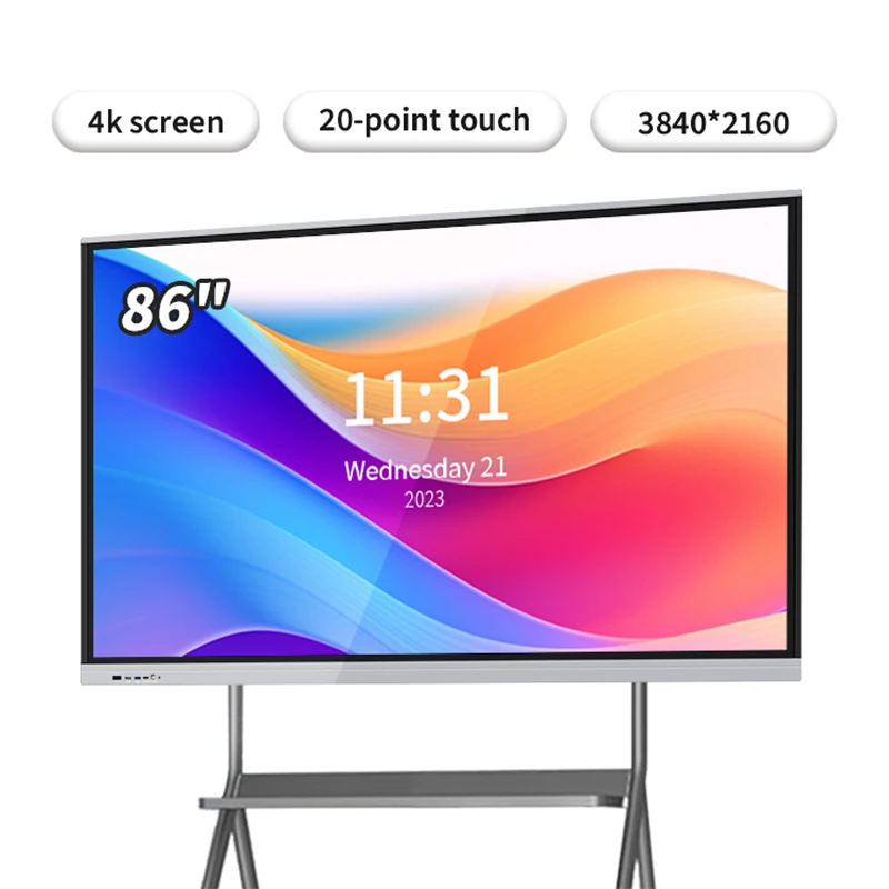 65 75 86 Inch Smart Board for Classroom and Conference, Digital Electronic Whiteboard 4K HD Touch Screen Interactive tv on wheel