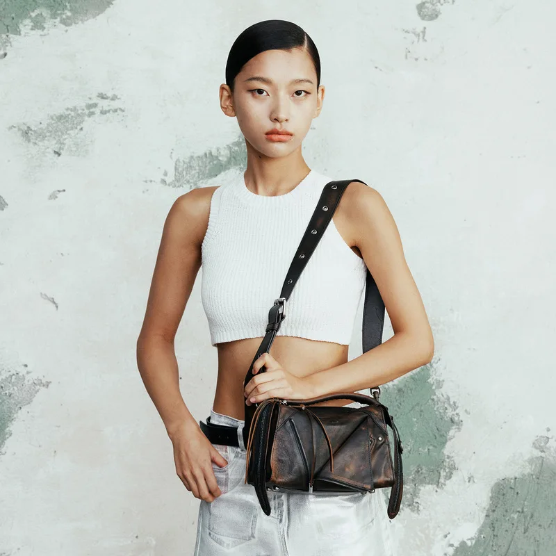 GROTTO 2025 새로운 패션 옷깃 가방 정품 가죽 미니 핸드백 싱글 어깨 크로스 바디 백 단순 캐주얼 경량