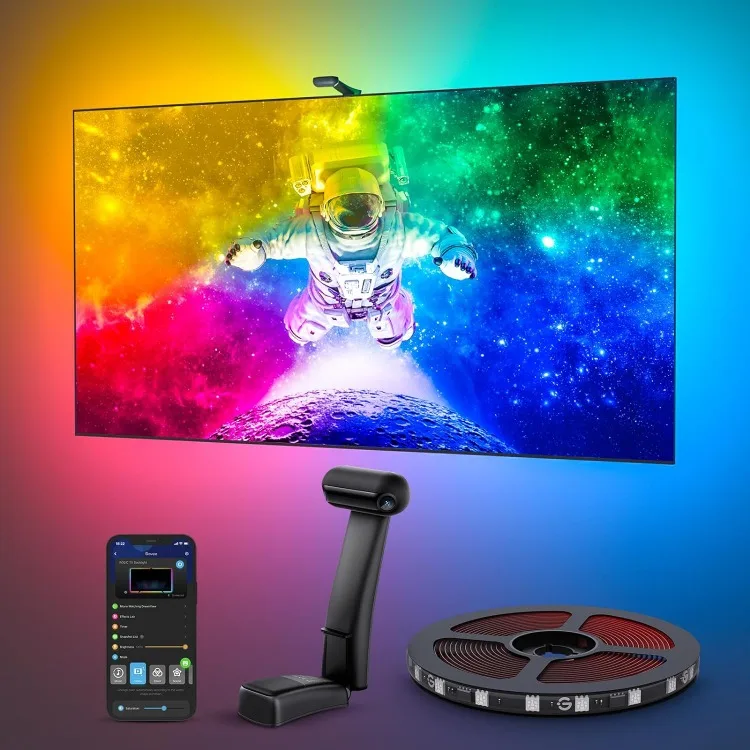 

Envisual TV LED Backlight T2 with Dual Cameras, 21ft RGBIC Wi-Fi LED Strip Lights for 98-100 inch TVs, Double Strip Light Beads