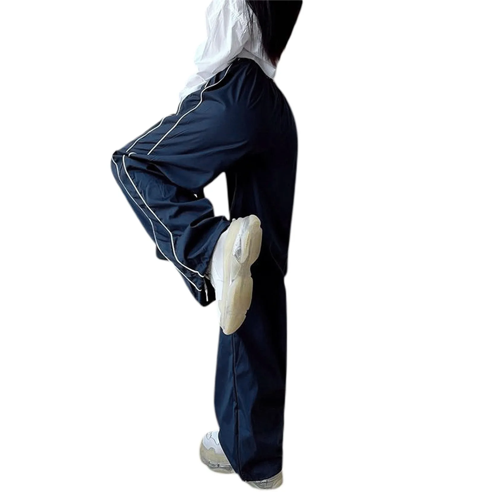 Stretchy Waist Casual Pants Women Loose Fit Joggers Streetwear Drawstring Trousers