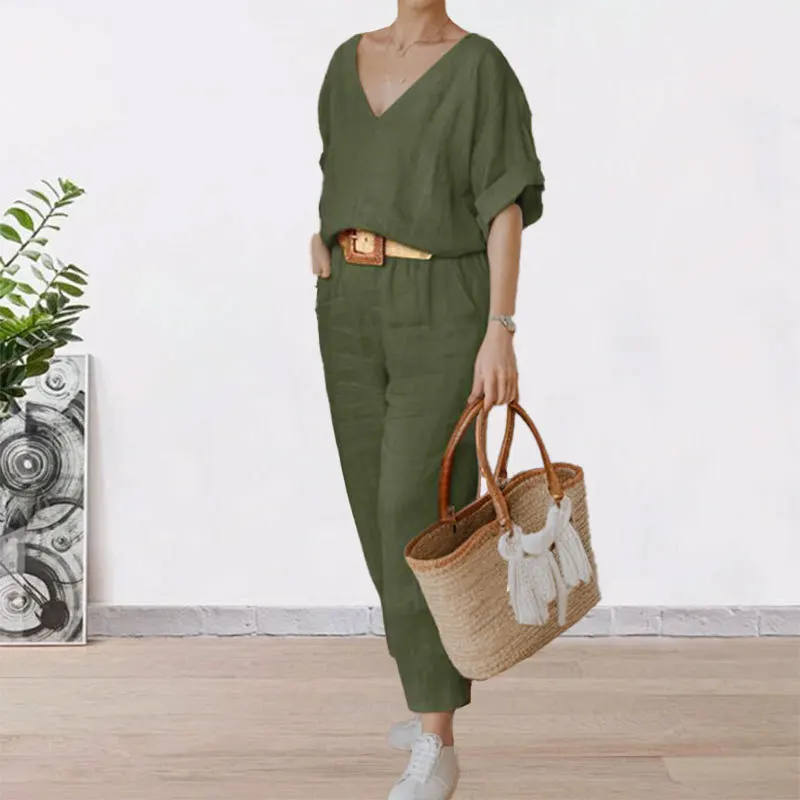 2024 summer new women\'s suit elegant temperament V-neck loose tracksuit