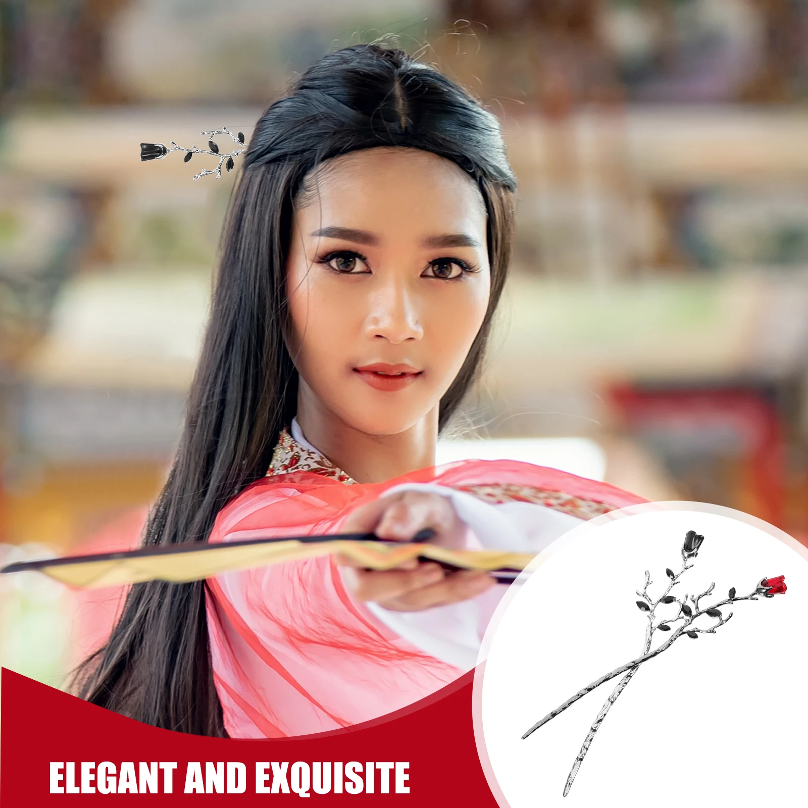 

2pcs Metal Flower Hair Sticks Rose Hairpins for Women Buns Stylish Alloy Bun Holders Chignon Pins Hair Chopsticks Smooth Edge