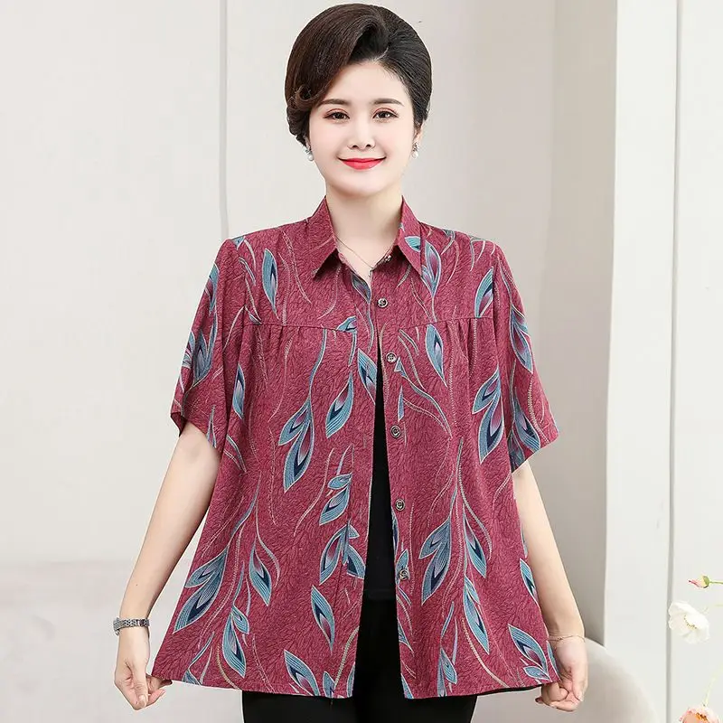 Losse of Sve irt plus size dames casual zomermode voor middelbare leeftijd en grotere maten, polyester stof