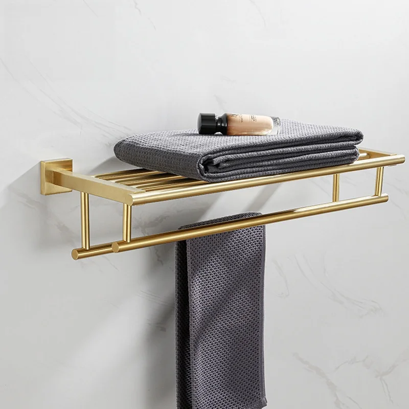 Brushed Gold 304 Stainless Steel Double-Layer Towel Rack Bathroom Black Chrome Brushed Towel Rack Minimalist Style