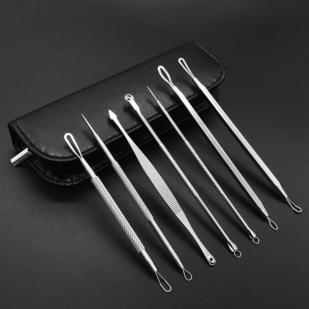 7Pcs Gradient Color Blemish Remover Blackhead Cleaning Tweezers Stainless Steel Pimple Needles Kit Multifunctional Facial Care B