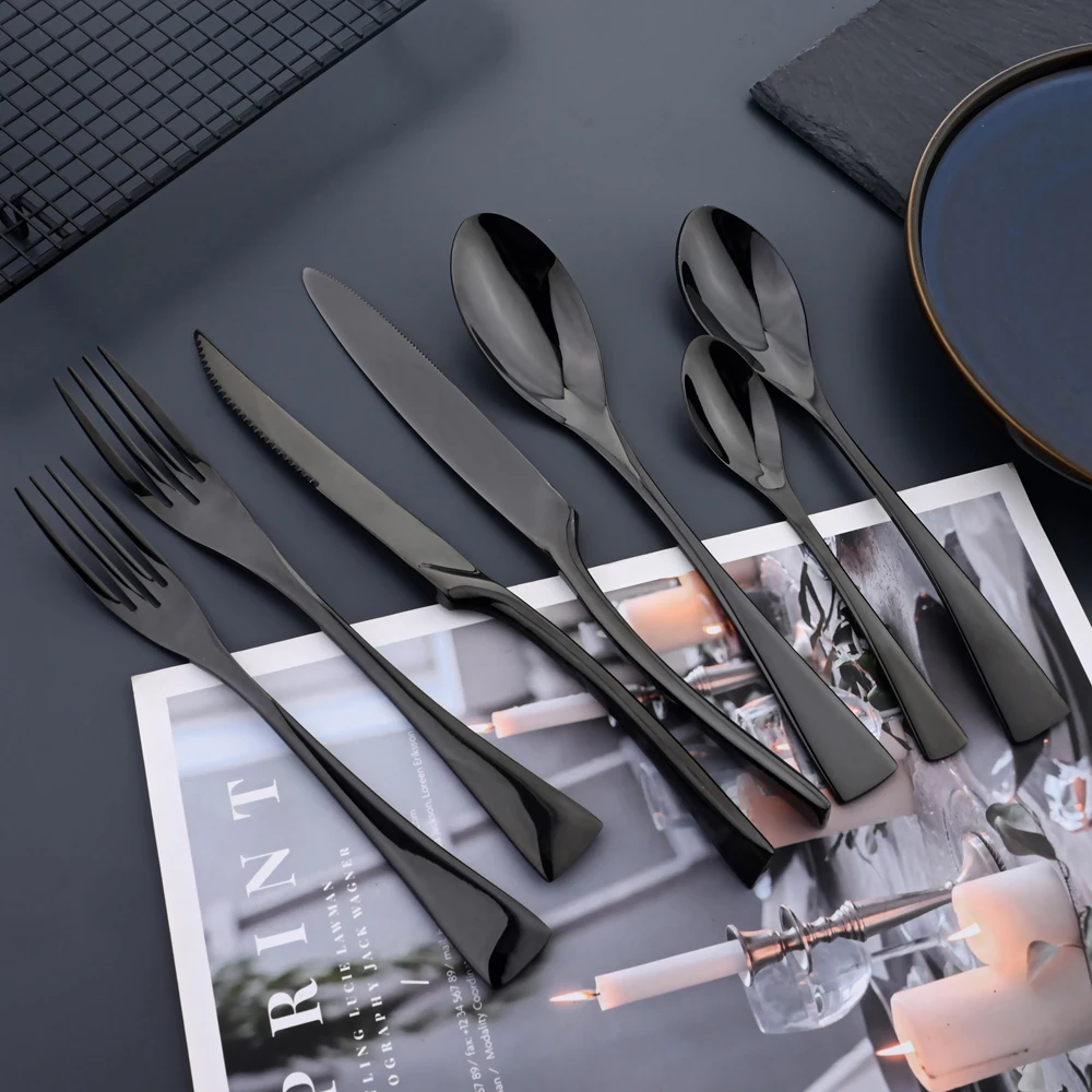 Dinnerware Set Stainless Steel Kitchen Cutlery Set Black Steak Knife Dessert Spoon Flatware Fork Tableware Accessories