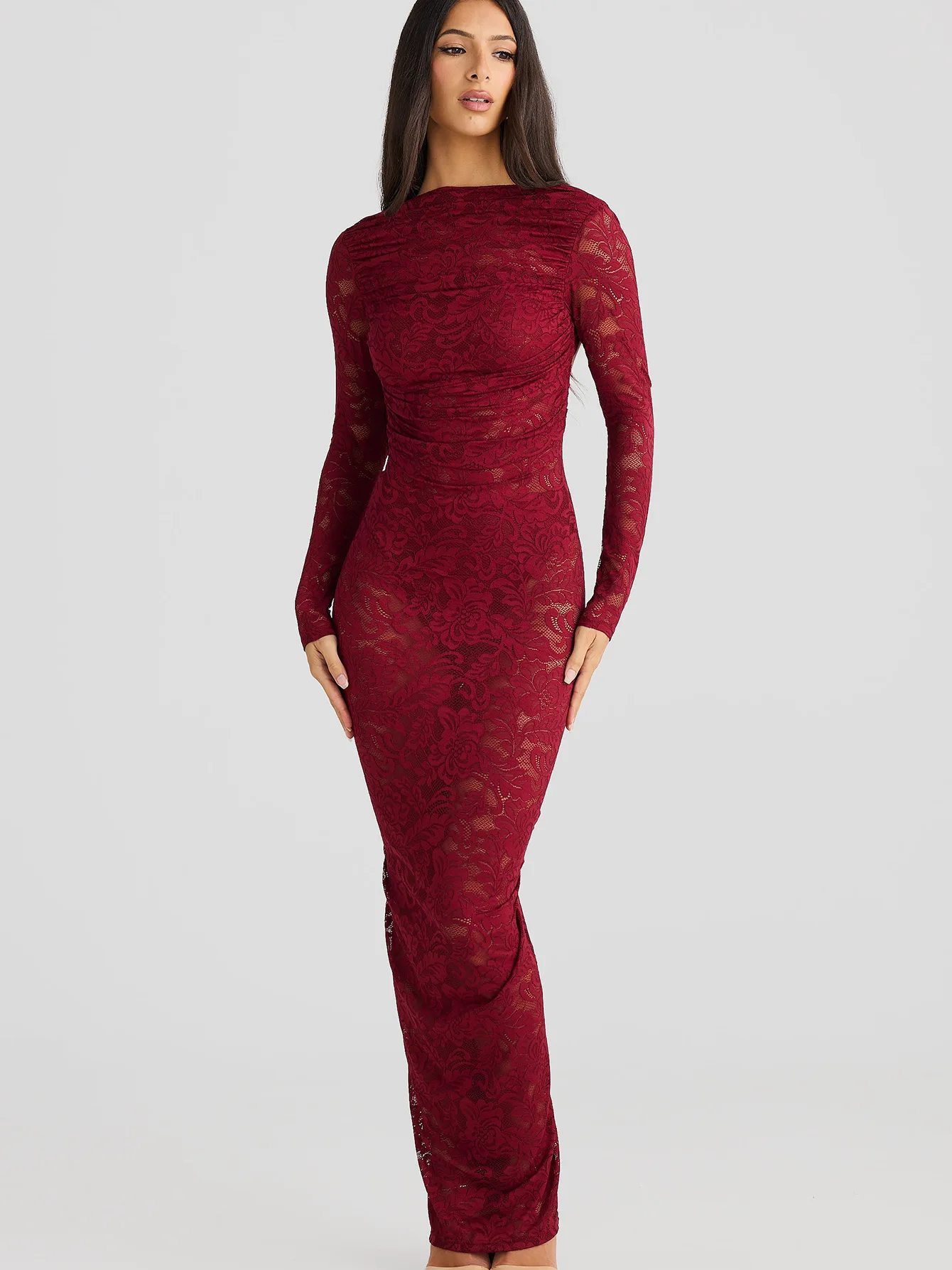 2025 Lange Mouw Sheer Lace Backless Cami Maxi Jurk Dames Sexy Elegante Lange Jurk Party Clubwear Herfst Bodycon Club Jurk