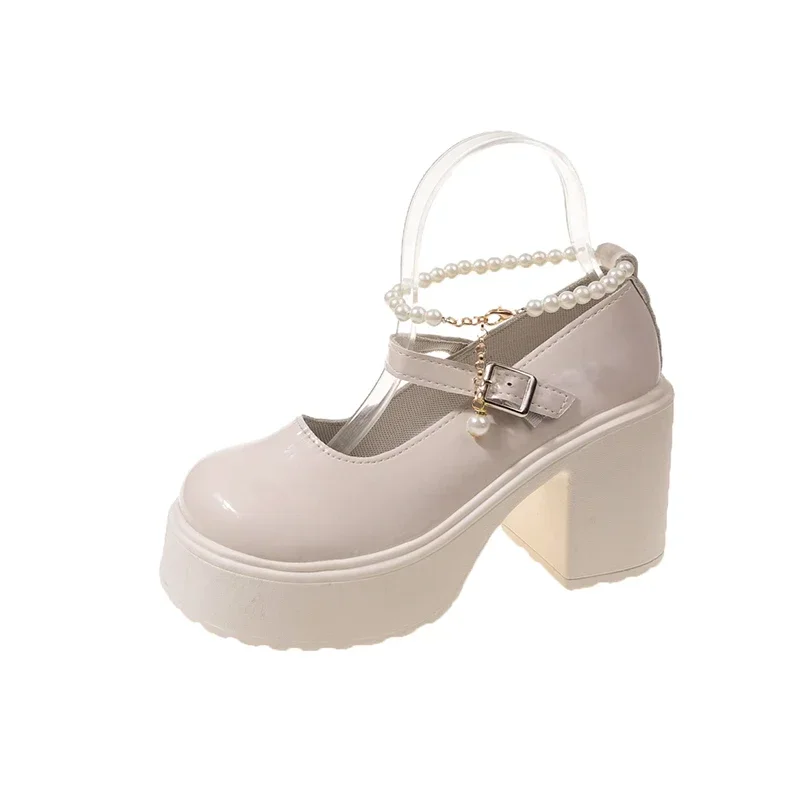 Zapatos de tacón alto con plataforma gruesa para mujer, zapatillas cómodas Mary Jane, color blanco, a la moda, otoño e invierno, novedad de 2024