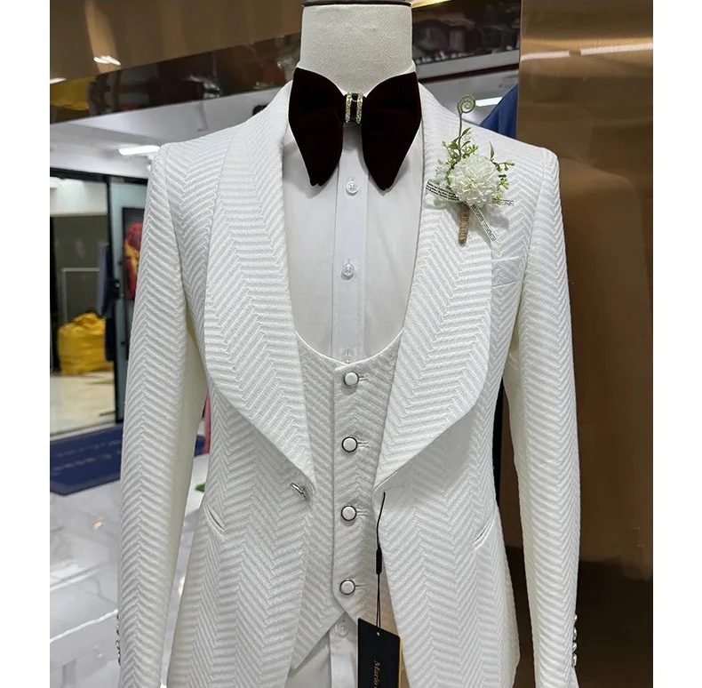 

Men's Suits 3 Pieces Cotton Herringbone Formal Suit Set Blazer Vest Pants Wedding Groom Suits Best Man Dinner Engagement Tuxedo