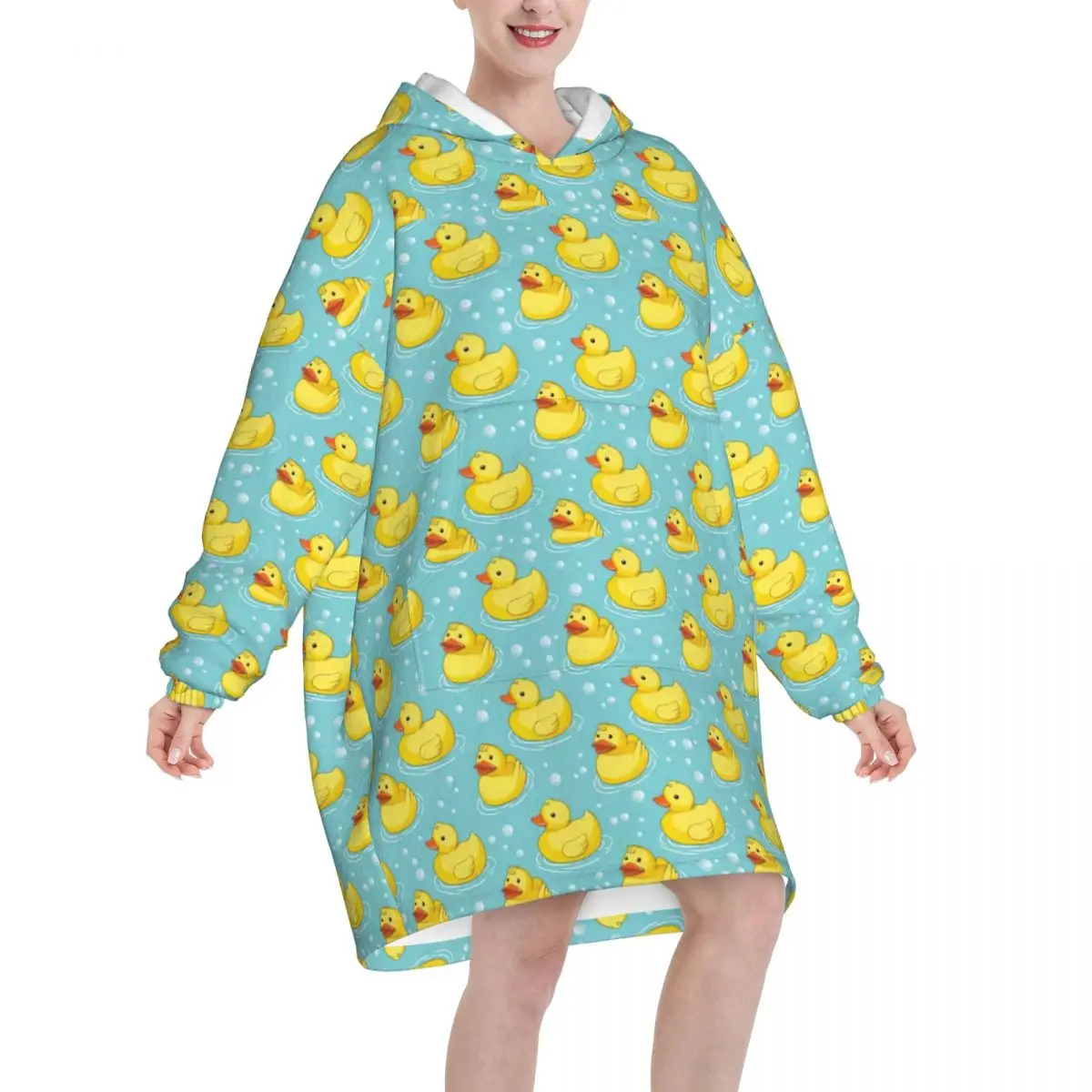 Wearable Blanket Hoodie Duck Oversized Sweatshirts Blanket Warm Cozy Flannel Fleece Sherpa Blanket with Pockets