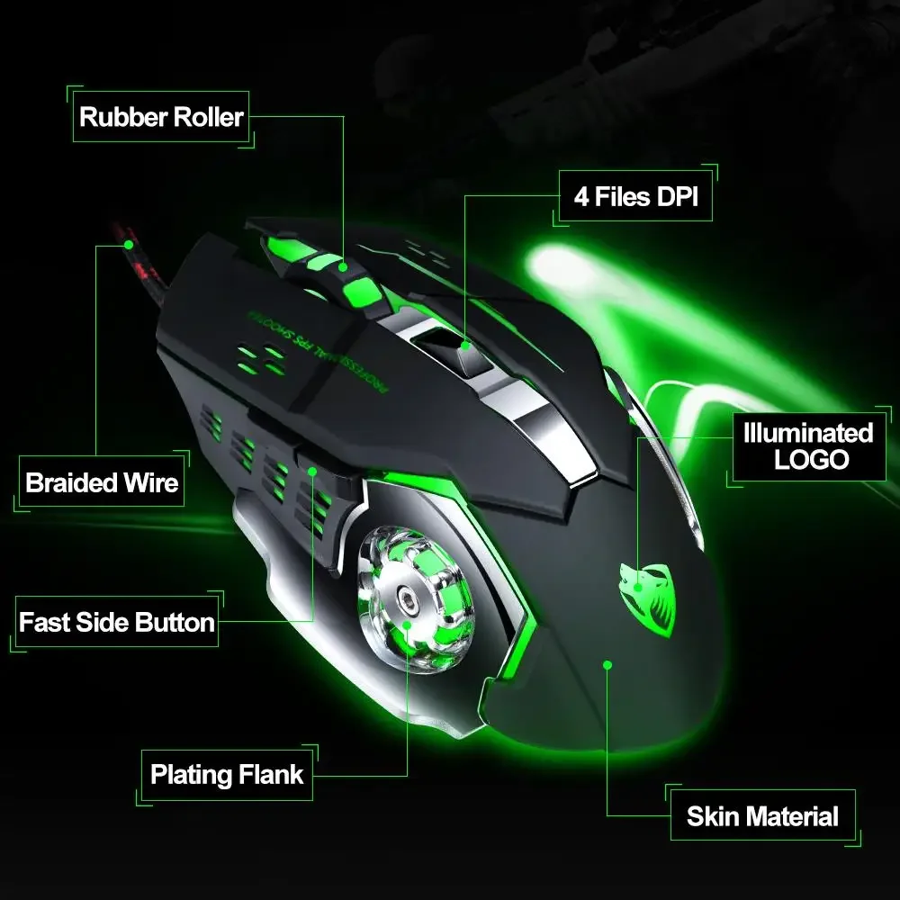 Silent Gaming Mouse 8D 3200DPI Adjustable Wired Optical LED Computer Mouse For PC Gamer Laptop Dota 2 Fortnite pc gaming