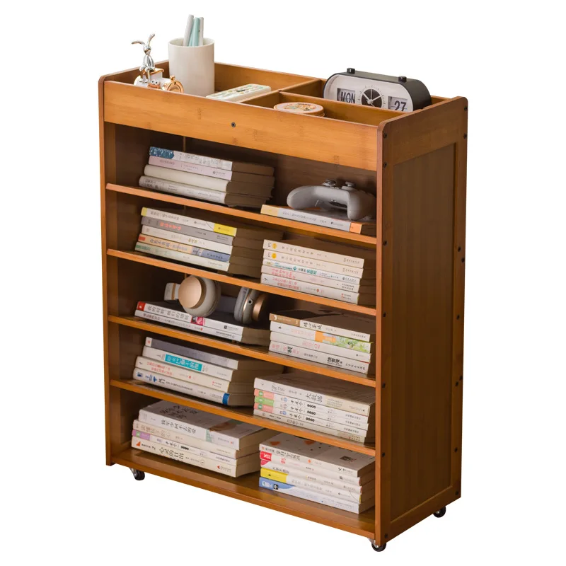 Deskside bookshelf mobile classroom narrow slit bookcase workstation small student classroom study