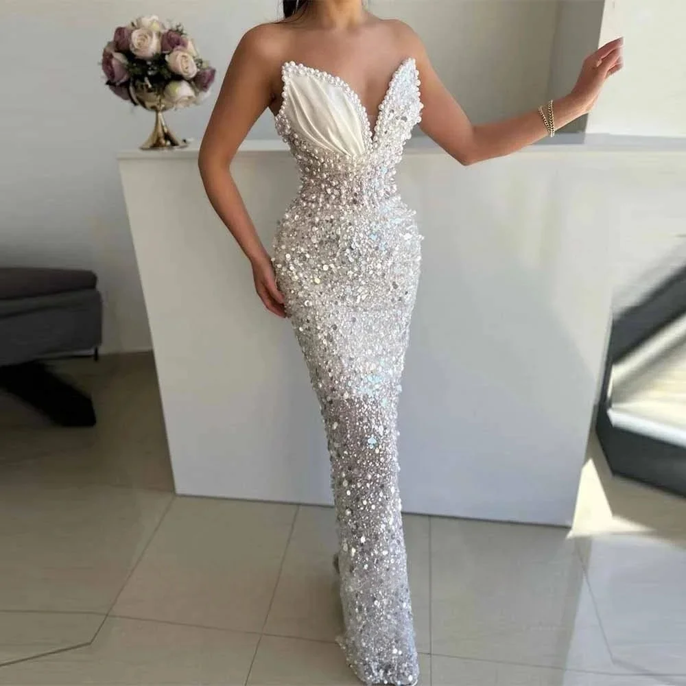 JDY Beaded Evening Dress Pearl Ball Gown Sweetheart Neck Vestidos De Noche Custom Formal Occasion Gown image 4