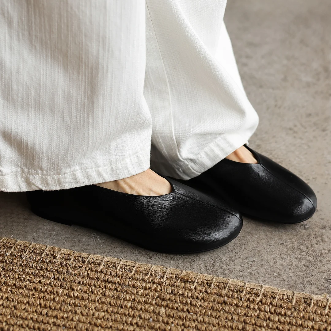 danxuefei plus size 34-42 women's sheepskin round toe slip-on ballet flats high quality soft comfort casual female ballerians
