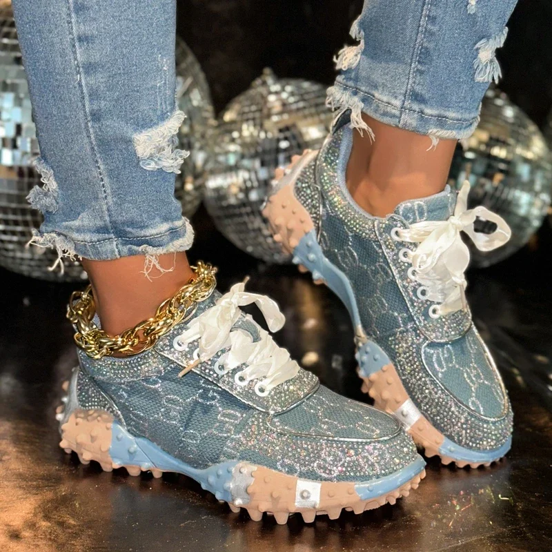 High-quality Thick-soled, Color-blocked Rhinestone, Fashionable, Versatile, Comfortable, Anti-slip and Breathable Women's Shoes