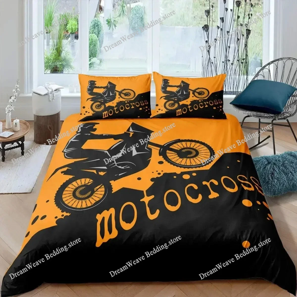 

Motorbike Duvet Cover Set Twin Size Motocross Rider Bedding Set Racing Motorcycle Dirt Bike Extreme Sport Polyester Quilt Cover7