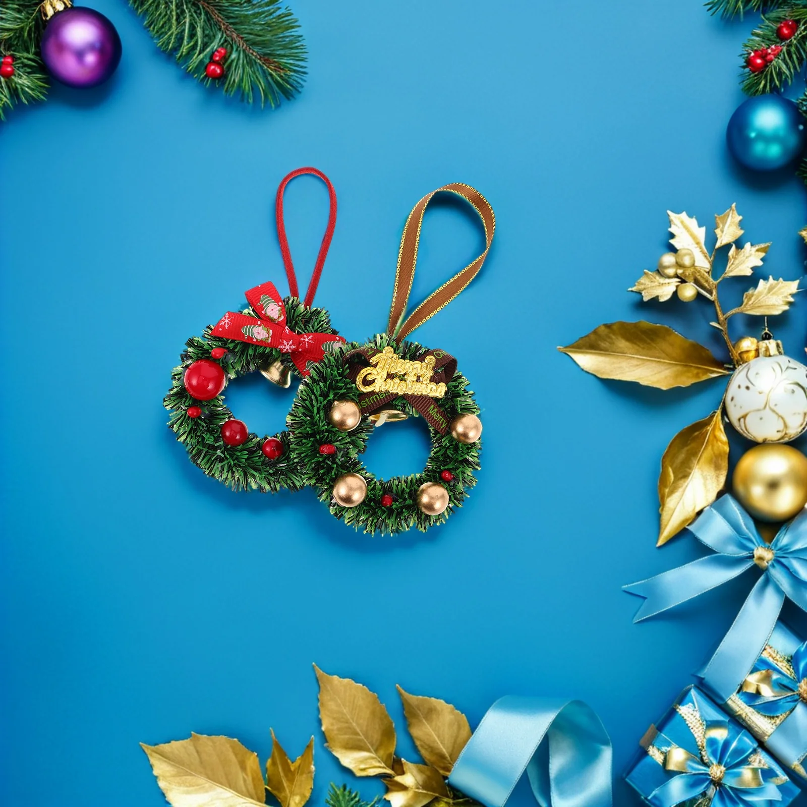 

10 Pcs Mini Christmas Wreath Garland for Stairs Decoration Artificial Holiday Walls Door Fireplace Xmas Bowknot Home