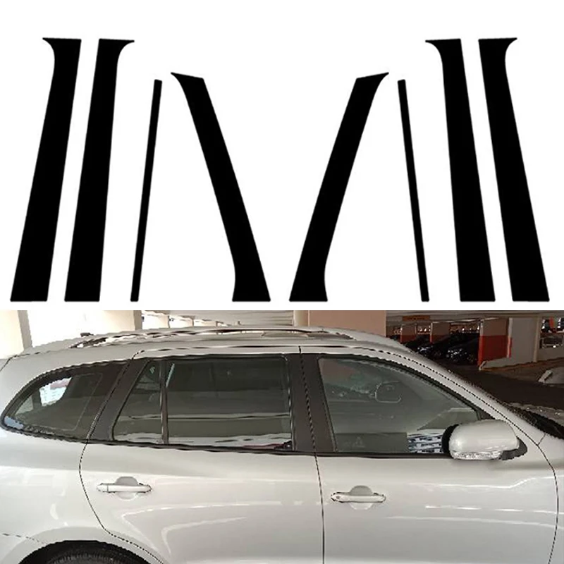 8Pcs Gloss Black Pillar Posts Fit For Inokom Santa Fe 2007 2008 2009 2010 2011 2012 Window Door Column B C Sticker Cover Decor