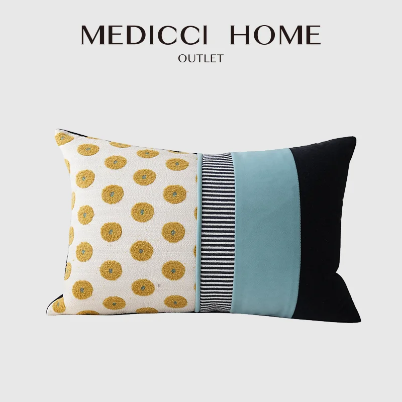 Medicci Home Retro Mid-Century Rectangles Throw Pillow Cover Luxury Patchwork Boho Cushion Case 35x50cm Refresh Your Home Decor