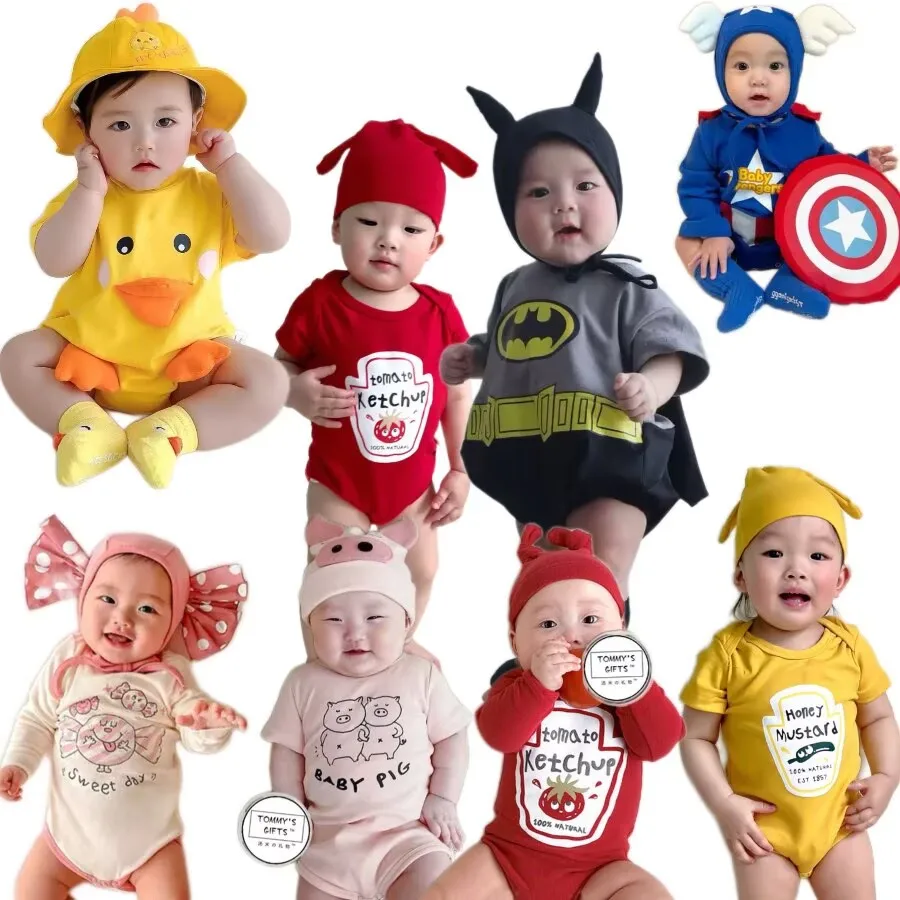 0-2T Ins Infant Baby Clothes 100% Cotton Vintage Boys Girls Amine Onesie One-piece  Onesie  Newborn Infant Photoshoot Costume