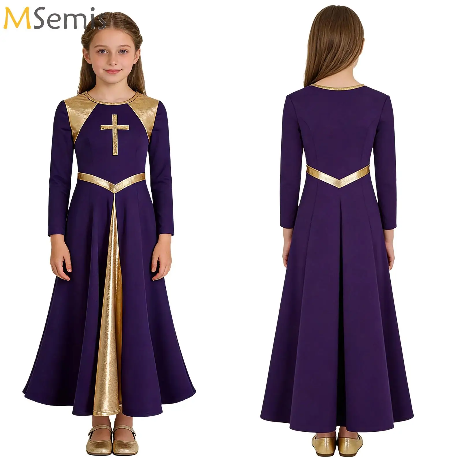 

Girls's Praise Dance Dress Patchwork Sleeveless Lyrical Dance Dresses Church Worship Choir Dancewear Stage Performance Costume