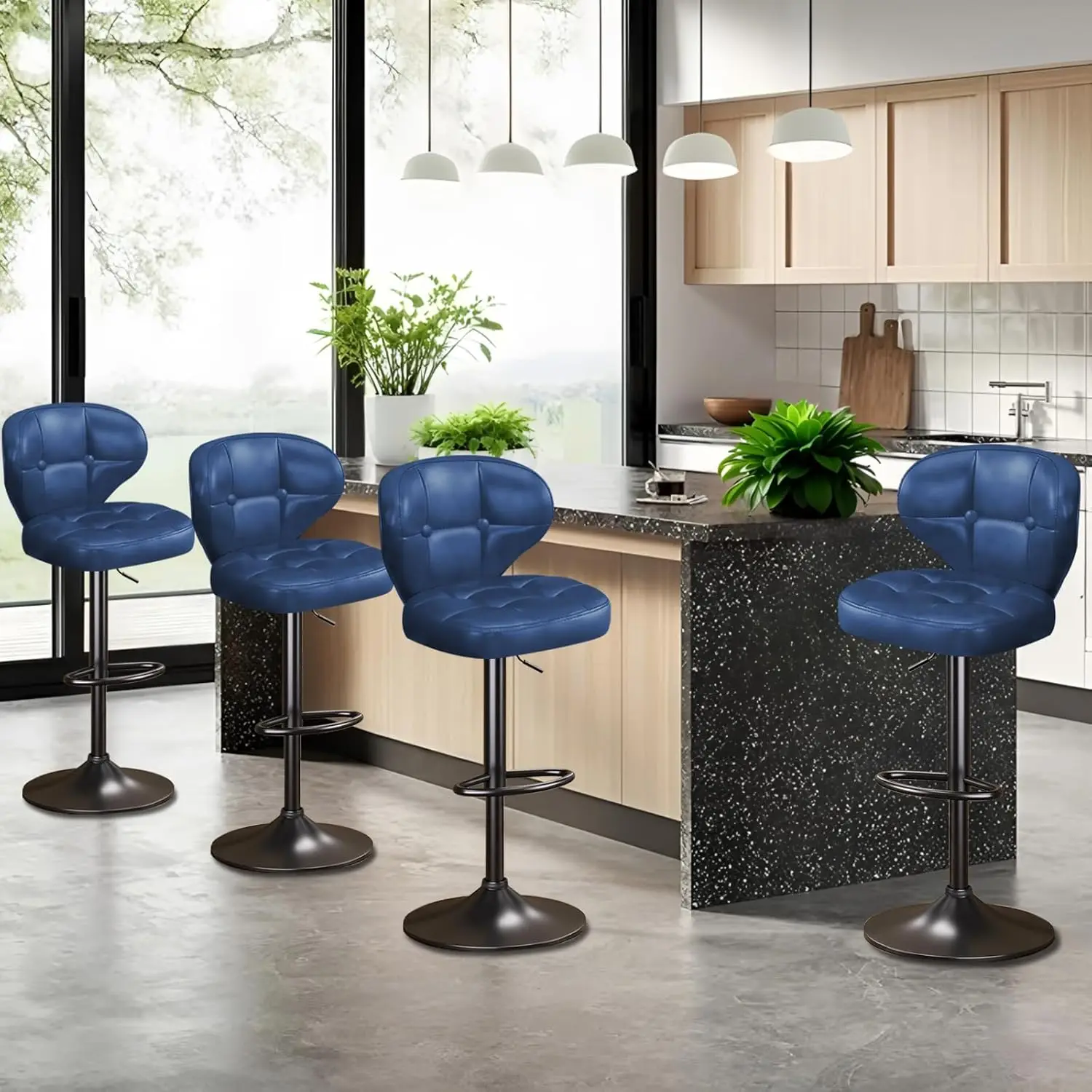 

Bar Stools Set of 4, Adjustable Swivel Bar Chairs with 360° Rotation, Padded Counter Stools with Back and Footrest for Kitch