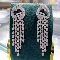 GODKI 2023 Luxury Trendy Link Chain Long Drop Earrings Cubic Zircon Earrings For Women Drop Earrings Brincos Fashion Jewelry