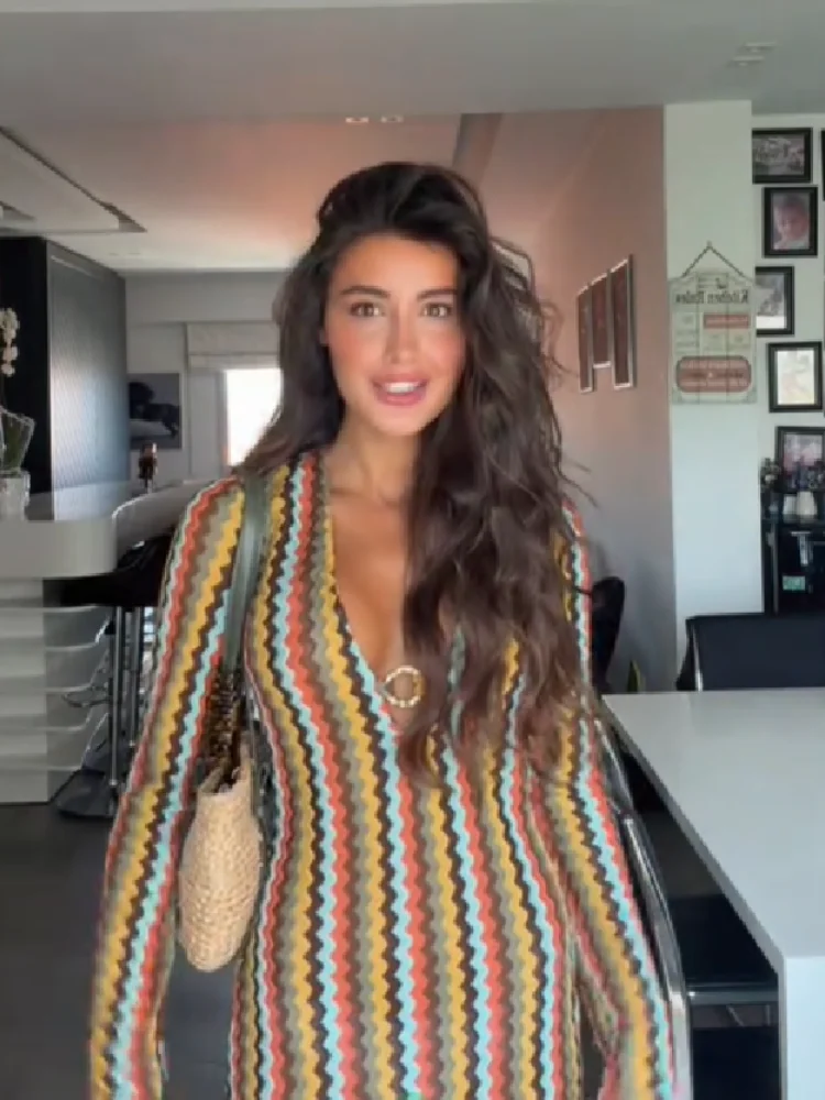 Fashion Street Night - Boho Curvy Maxi Dress Stripes Deep