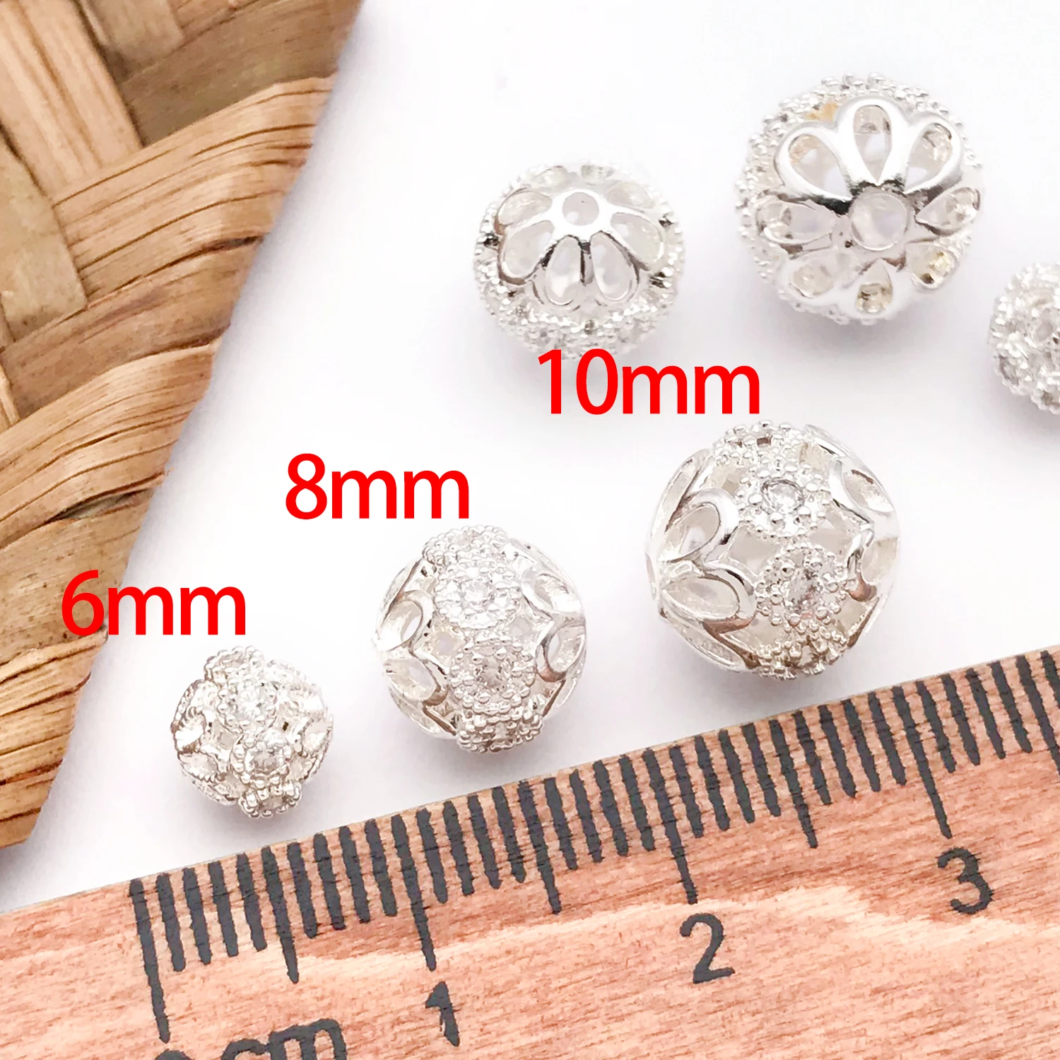 5pcs 18K Real Gold Plated Brass with Zircon Round Beads Hollow Spacer Beads For DIY Bracelet Necklace Jewelry Making Accessory image 2