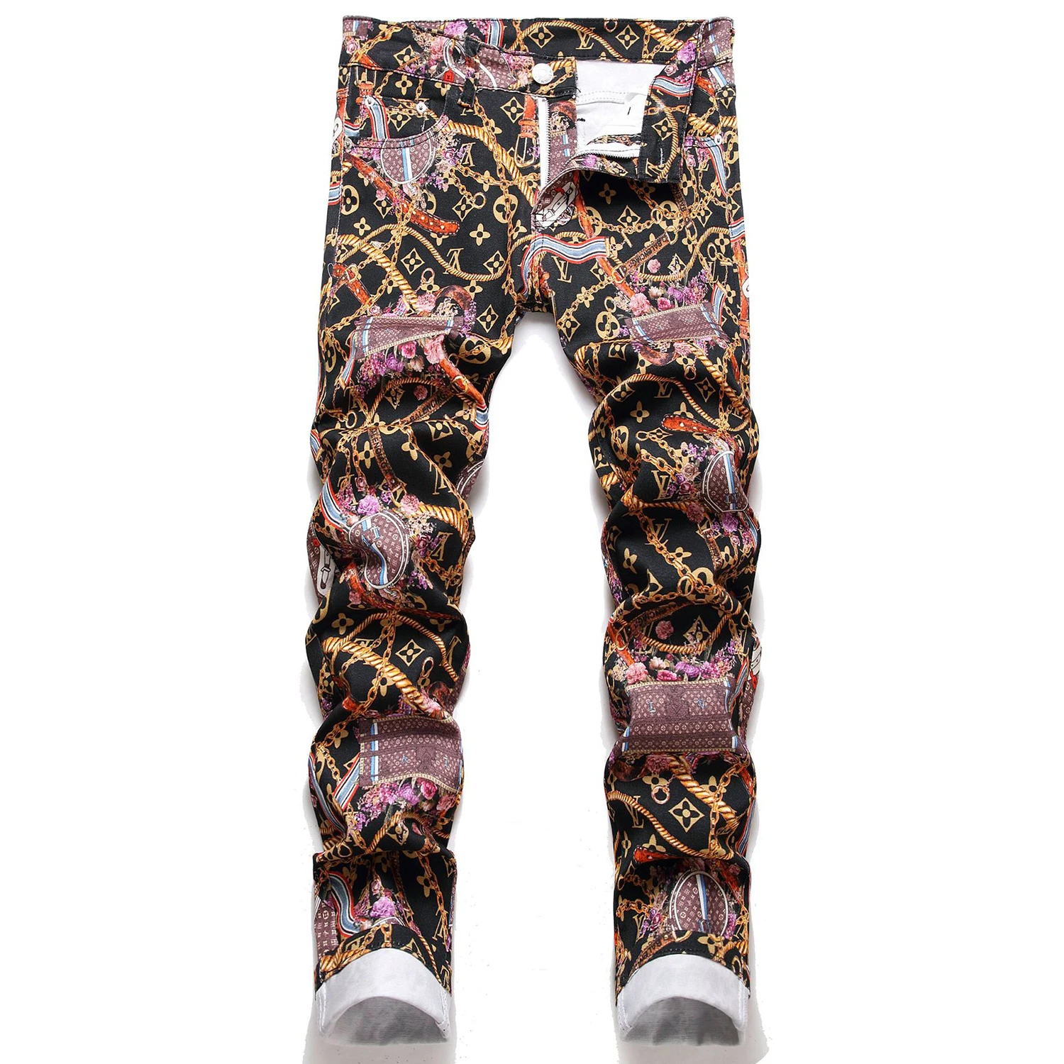 

Light Luxury Men’s Slim-fit Hip-hop Denim Pants,Fashion Full Printing Decors Trendy Jeans, Sexy Street Jeans Pants;