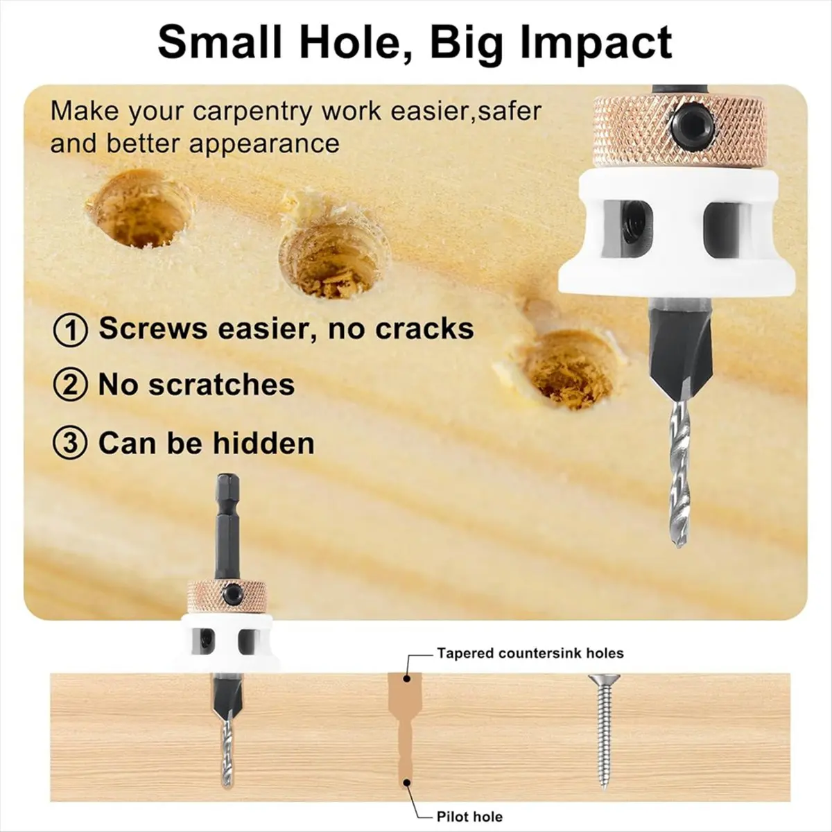 ABJS 4PCS Countersink Drill Bit Set with Low Friction Depth Stop & Replaceable HSS M2 Drill Bit, Counter Sink Drill Bit