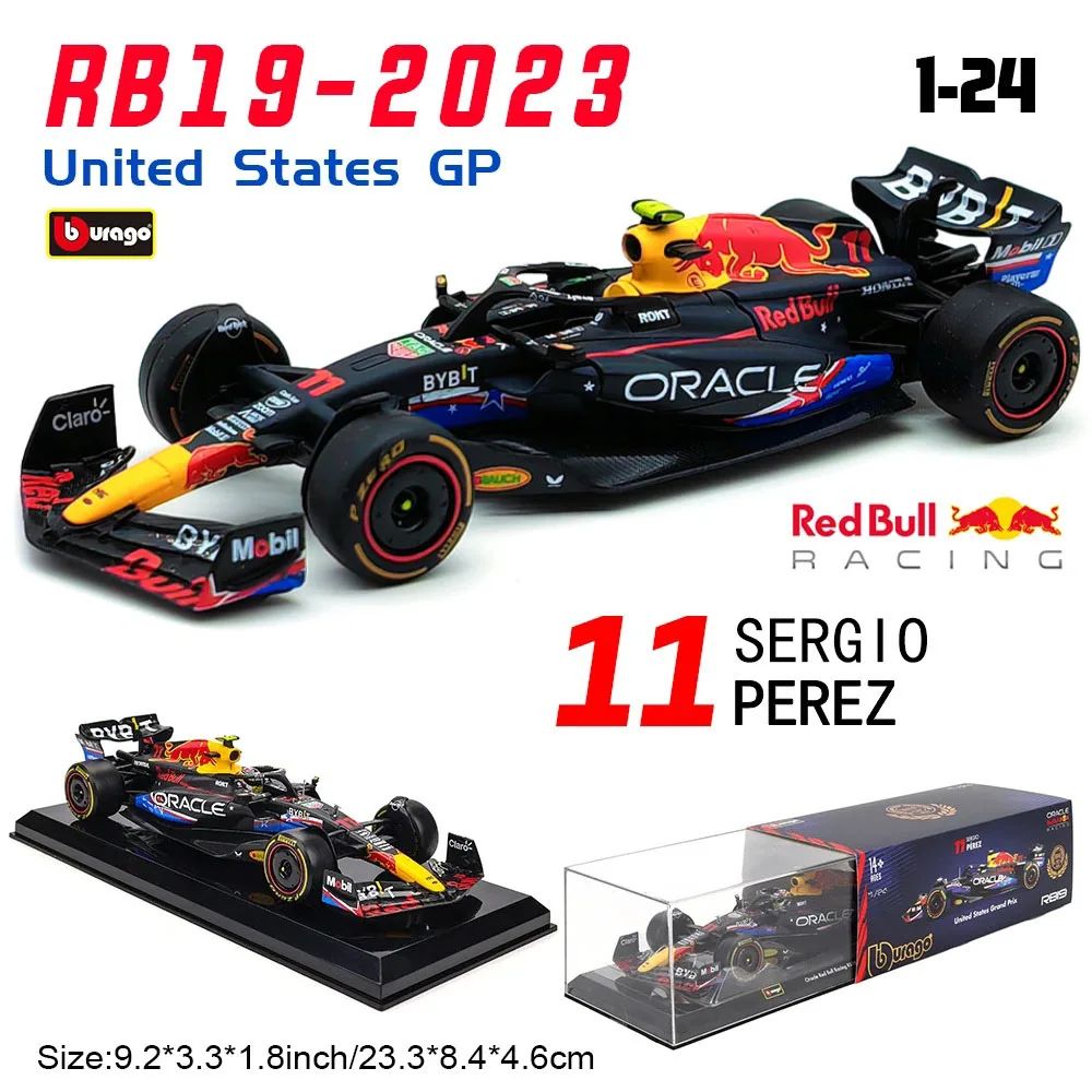Bburago 1:24 F1 2023 RB19 #1 United States GP Vestappan #11 Perez Alloy Car Model Crafts Decoration Collection Toy Tools