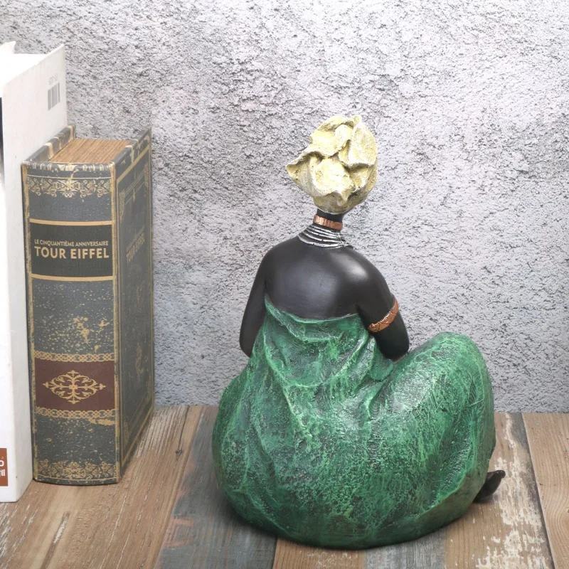 1Pcs African Tribal Women Statue- Exotic Art Resin Craft Statue for Home Decoration- Unique Art