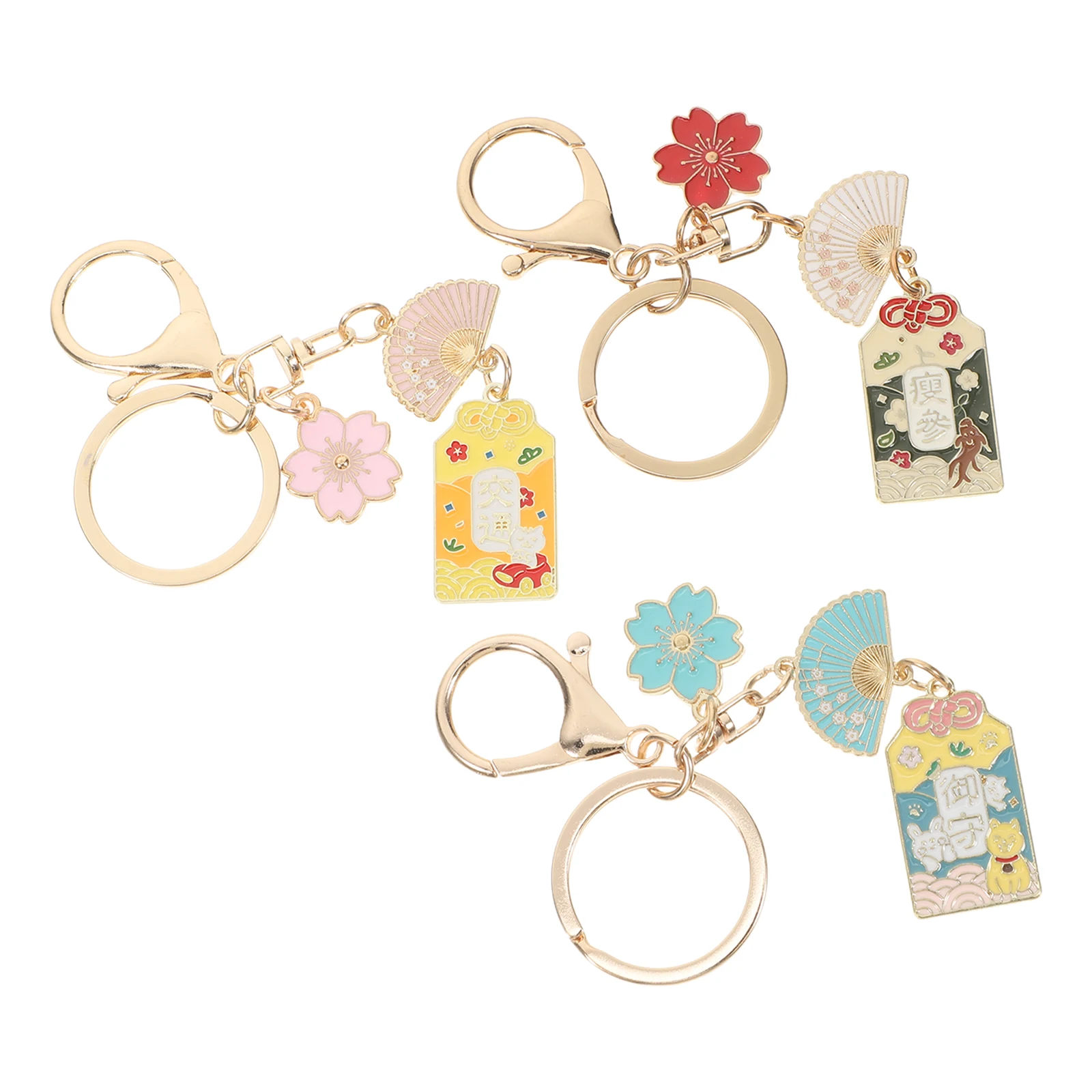 

3 Pcs Fan Keychain Flower Charm Car Purse Cute Bag Charms for Women Alloy Decorations Keychains Lovers