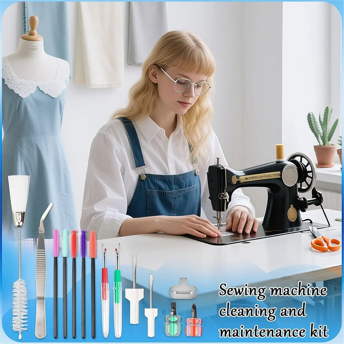 NEW 15PCS Sewing Machine Maintenance Kit: Screwdrivers, Tweezers, Brushes, Rippers, and Case