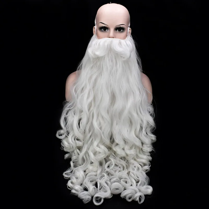Santa Cosplay Santa Claus Wig and Beard Cosplay Wigs White Hairpiece Accessories Santa Beard 60cm For Christmas New Year Gift
