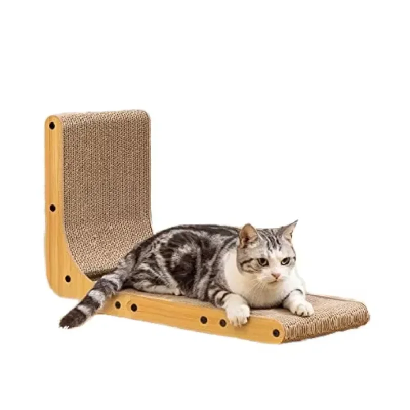 Indoor thick vertical L-shaped cat scraper with catnip, environmentally friendly and durable