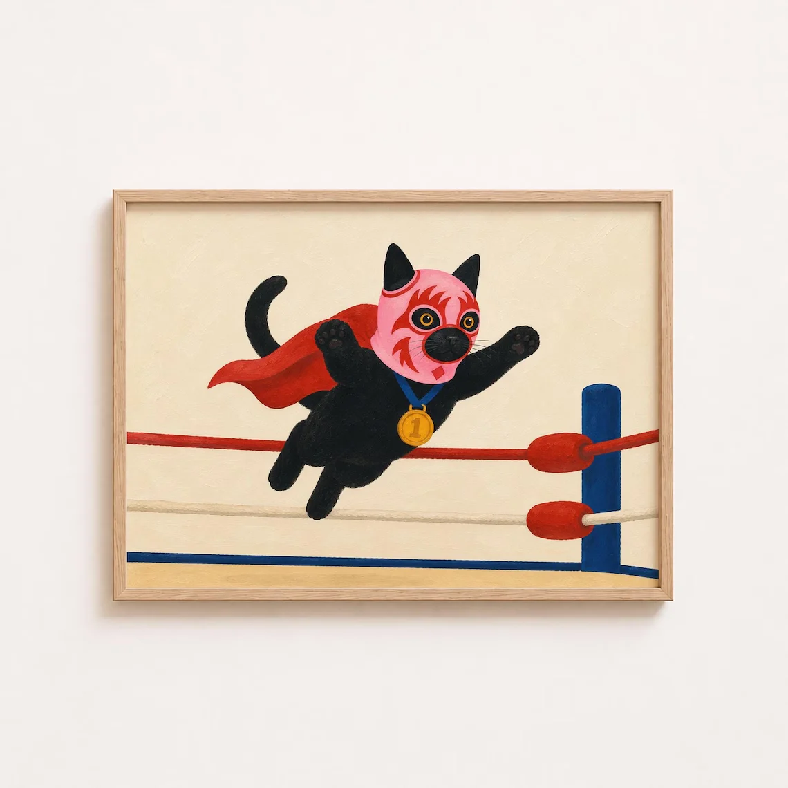 Lucha Libre Black Cat Print Mexican Wall Art Luchador Wrestling