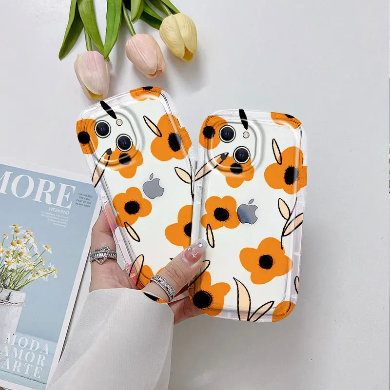 Yellow Flowers Phone Case For iPhone 14 13 12 11 Pro XS MAX XR 7 8 6 6S Plus SE20 MINI Shockproof Airbag Clear Cover Cases