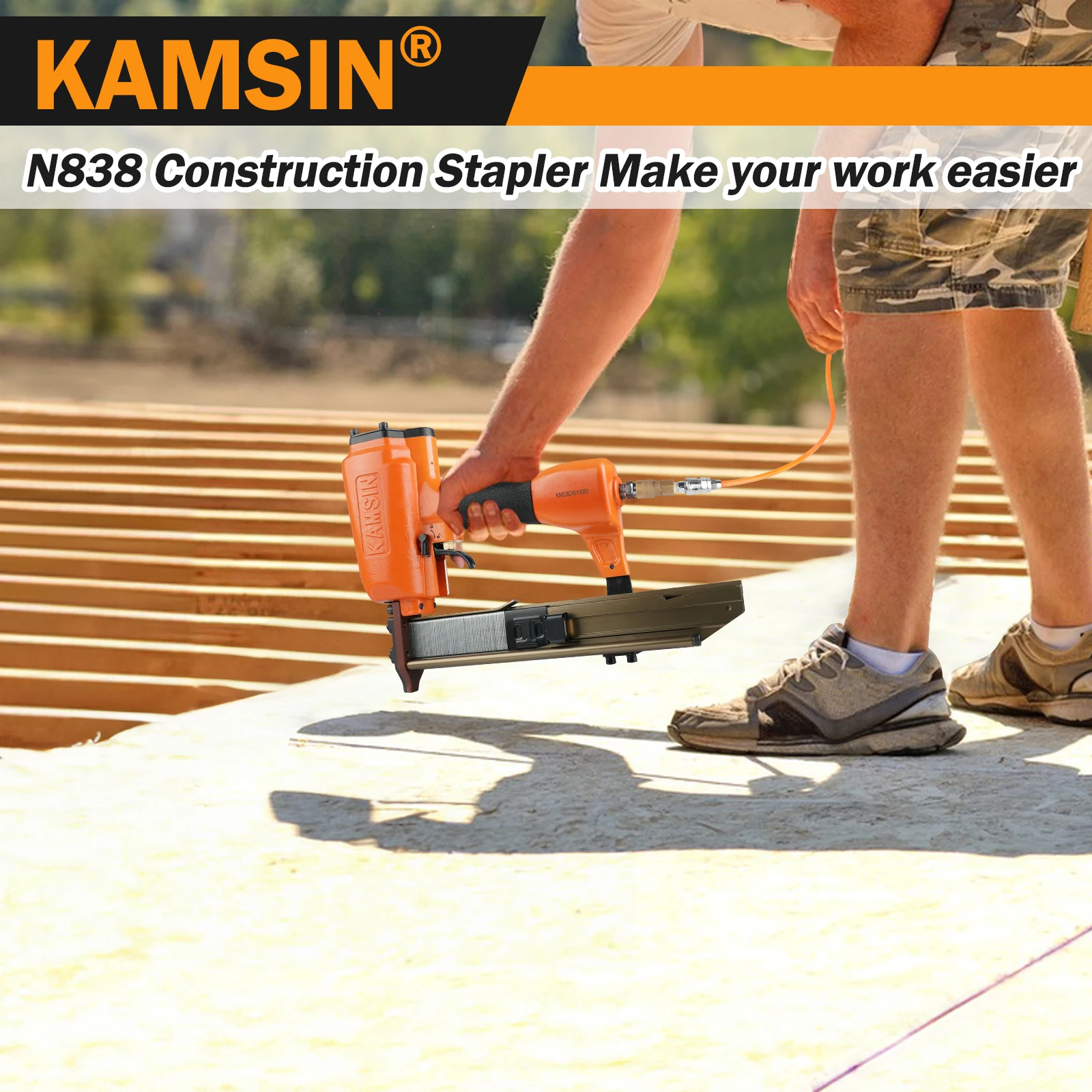 KAMSIN N838 16-inch specification industrial pneumatic heavy-duty stapler, suitable for automotive seats, furniture manufacturin