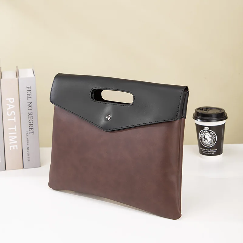 Picture 5: PU leather wear-resisting men's clamshell clasp hand grasp bag color collision thin flat file storage hand briefcase
