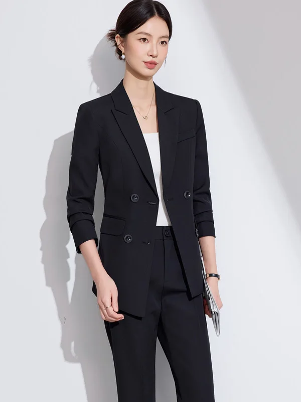 White Professional Suit Set for Women Commute Workwear Interview Formal Outerwear Polyester Fiber Regular Length