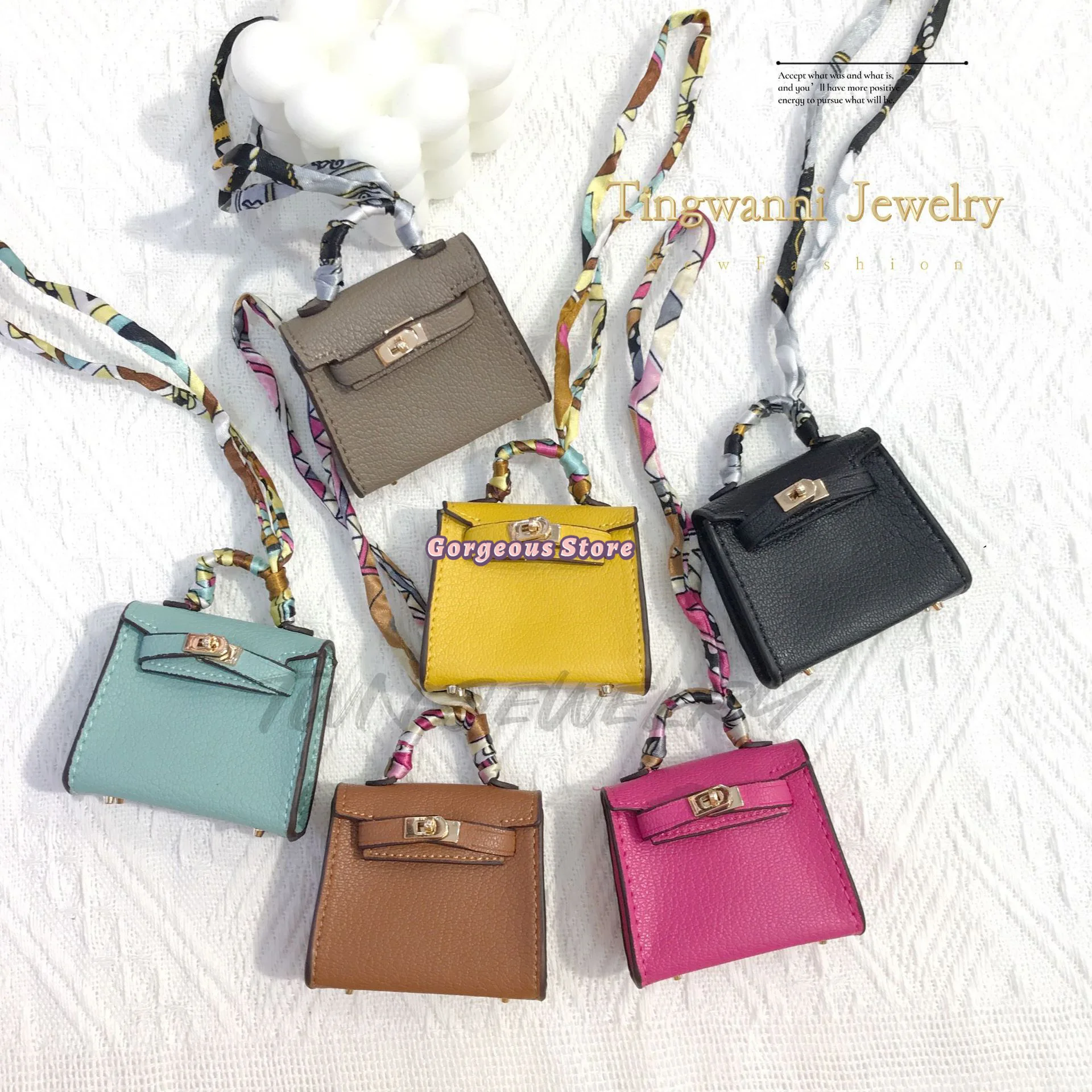 H Mini Kely Bag Pendant Solid color Leather Cute Mini Platinum Bag Pendant Upscale Car Keychain Car Pendant Hanging Decorating