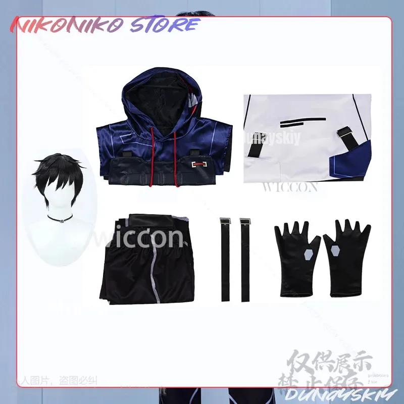 

8@ISO cosplay Game Valorant Anime Costume Punk Handsome Jacket Coat Hoodies Pants Black Wigs Cutecore Props Halloween CO