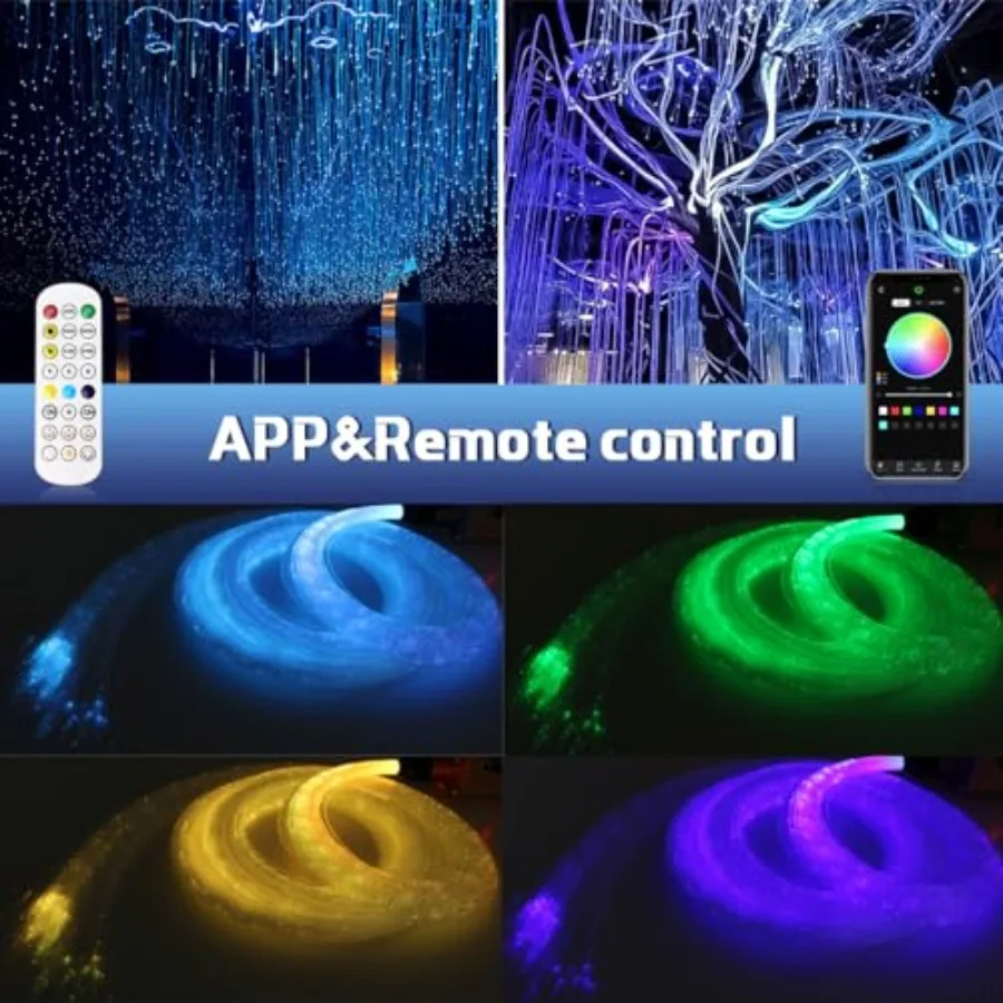 Garden tree decor: side-glow fiber optic cable, white, 0.03in x 8.2ft, 1600pcs, remote app color-change control, 8-pack with li