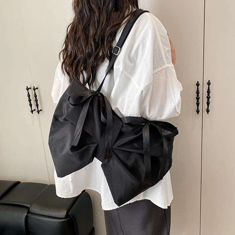 

Fashion Bow Design Girls Shoulder Bag Cute Exquisite Unique Crossbody Bag Trendy New Korean Women Handbag Solid Color Canvas Bag