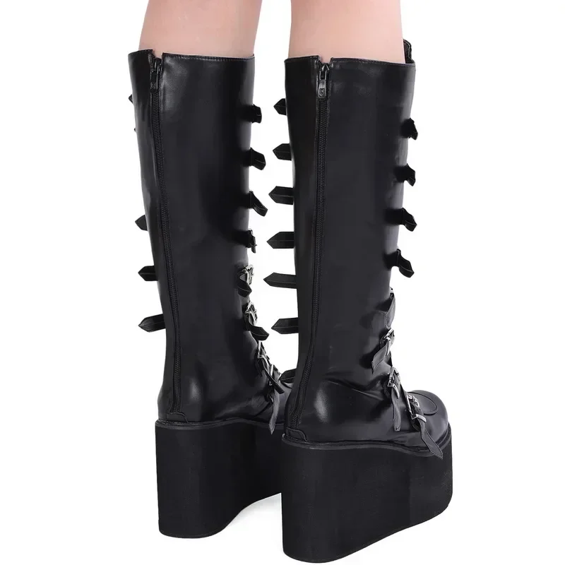 Brand Design Female Wedges High Heels Thigh High Boots Fashion Black Platform Boots Women 2024 Gothic Cosplay Shoes Woman