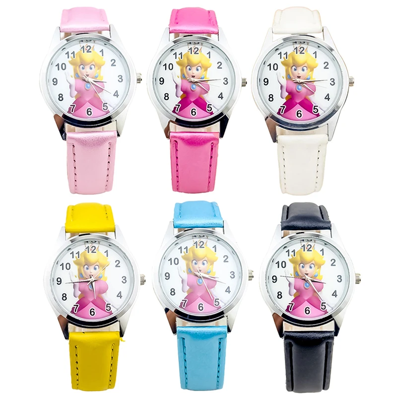 Miniso Anime Cartoon Disney Frozen Princess Luminous Round Quartz Girls Student Watch Fashion Children Leather Belt Wristwatch