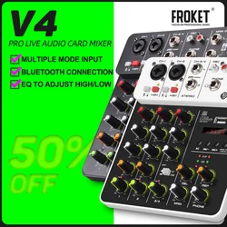 Аудио-микшер FROKET V4, DJ-контроллер, смешивание, Bluetooth, фантомное питание, эффект задержки, для звуковой микшерной консоли, для записи на ПК